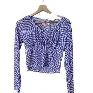 Lisa Says Gah checker purple mesh top